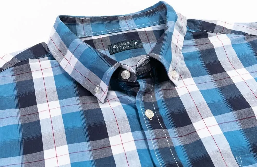 Double Pump Big and Tall Shirts for Men Short Sleeve Button Down Shirts from Size XL(T) to 6XL (T) Cotton