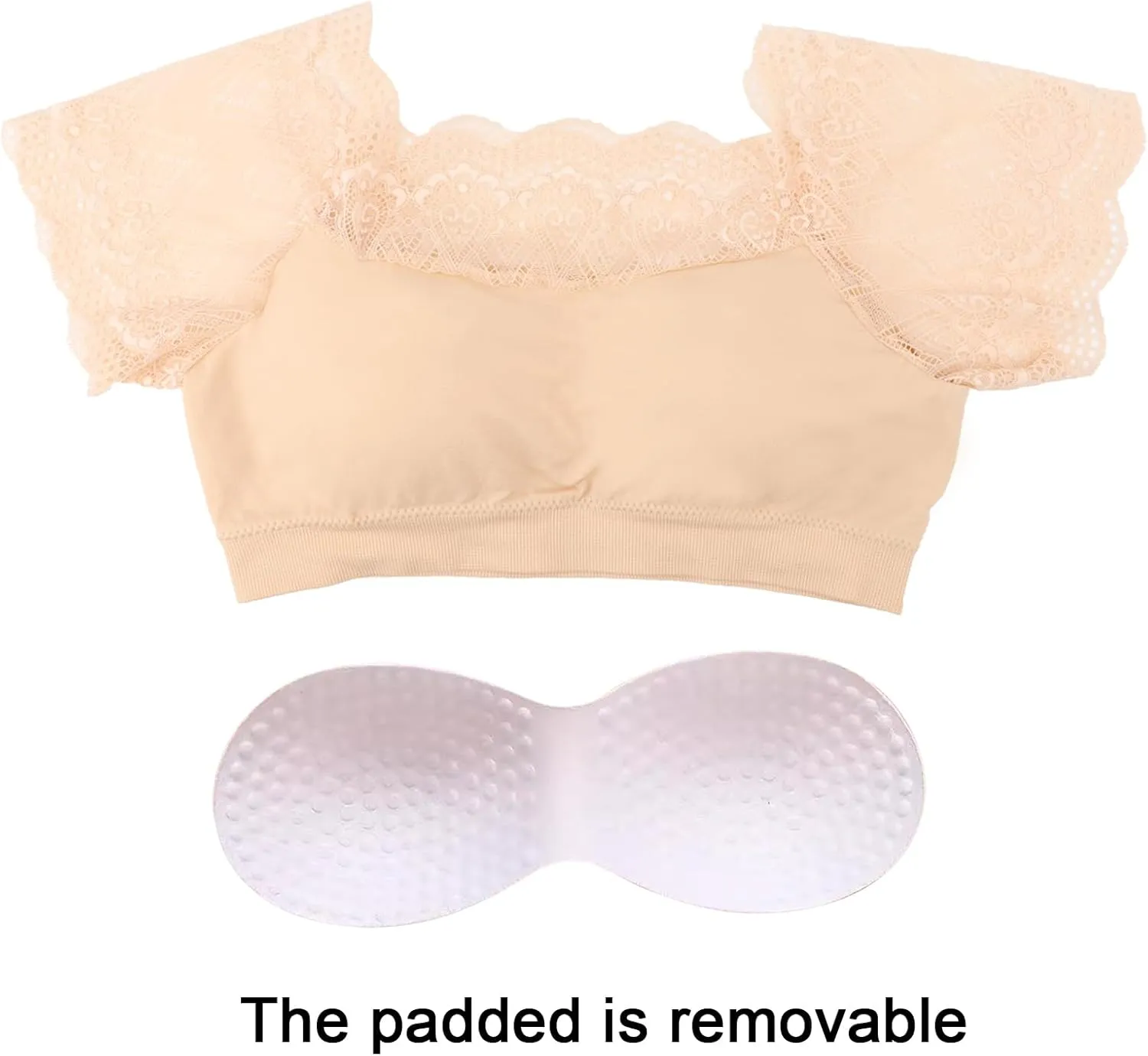 DRESHOW Lace Bralette Tank Tops Wireless Bra Lace Crop Top Padded Stretch Spaghetti Thin Strap Yoga Sports Bra for Women