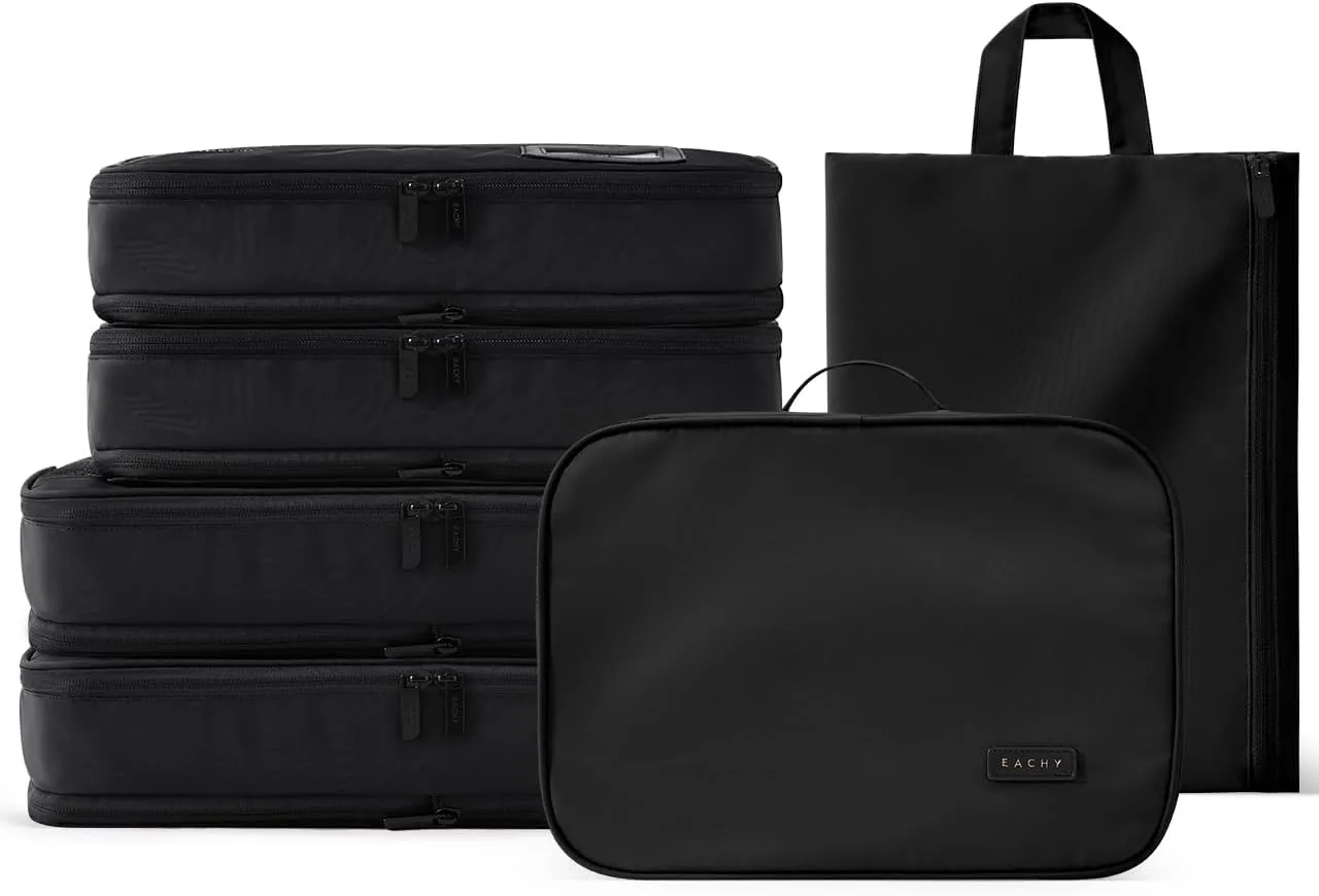 EACHY 6 Set Compression Packing Cubes for Travel, Lightweight Vacation Travel Essentials, Accessories for Suitcase Organizer Bags Set, Durable Luggage Organizer Bags