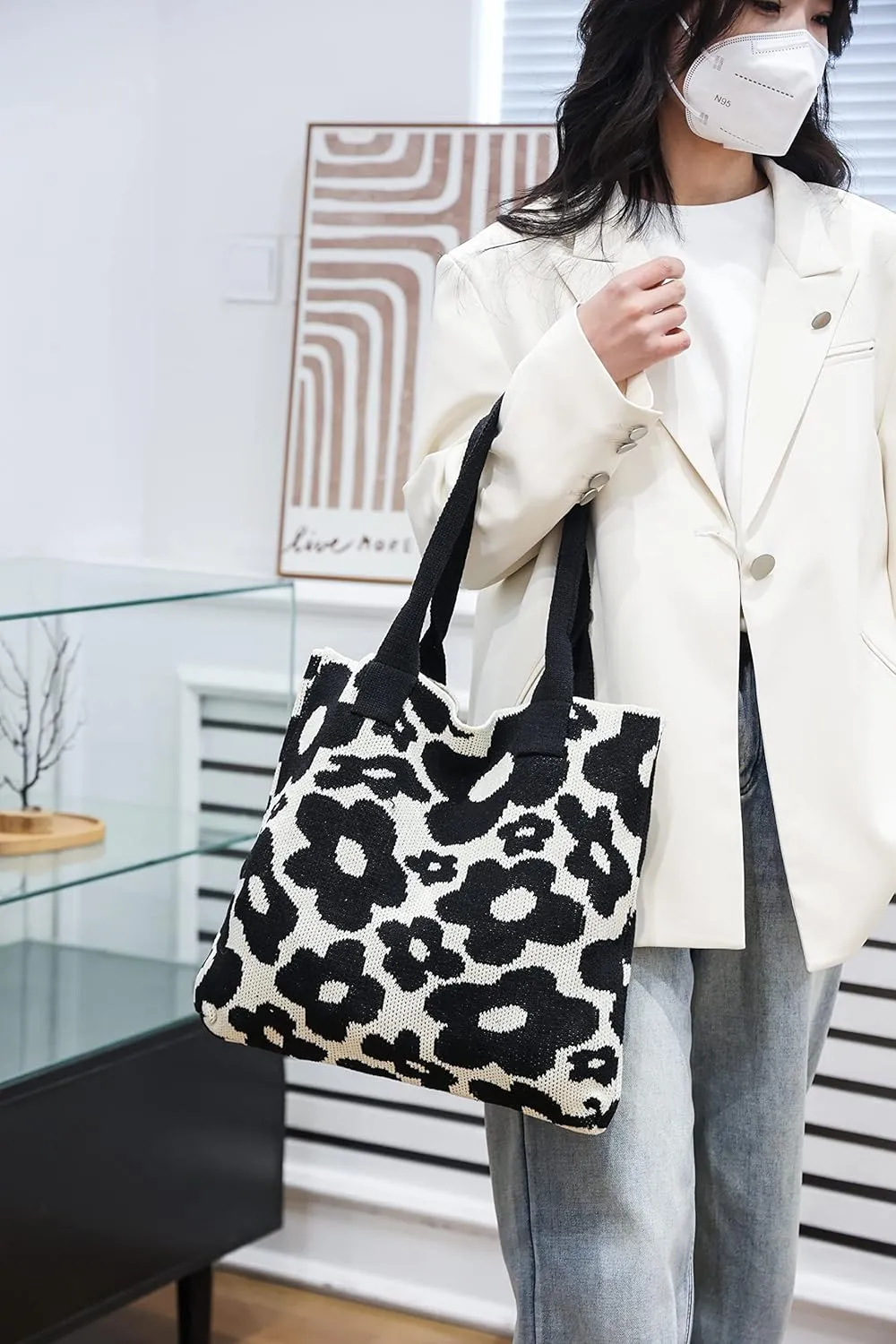 ENBEI Women's tote bags aesthetic Shoulder Handbags Hand crocheted Bags large Shoulder Shopping Bag large satchel cute Bag
