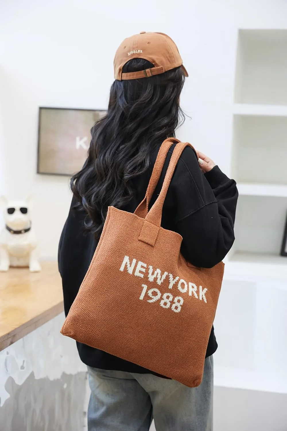 ENBEI Women's tote bags aesthetic Shoulder Handbags Hand crocheted Bags large Shoulder Shopping Bag large satchel cute Bag
