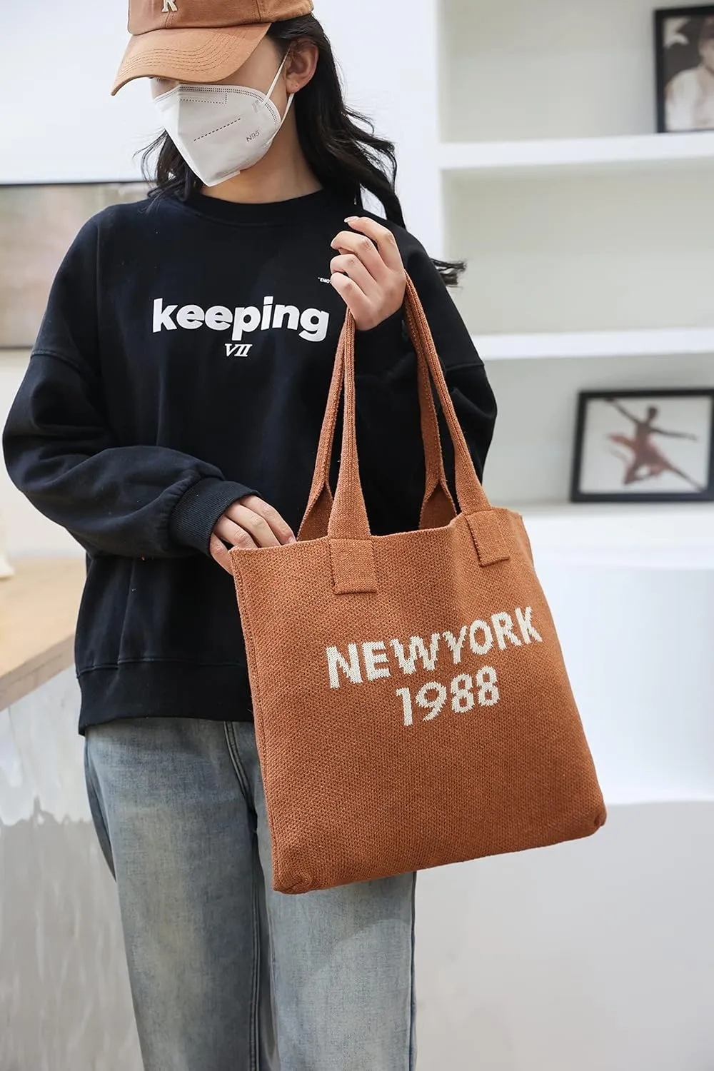 ENBEI Women's tote bags aesthetic Shoulder Handbags Hand crocheted Bags large Shoulder Shopping Bag large satchel cute Bag