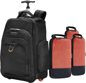 Everki Atlas Wheeled Laptop Backpack & Compressible Packing Cubes Set  3-Piece Travel Bundle for Business Professionals, Adjustable Compartment & Carry-On Luggage (Black/Orange)