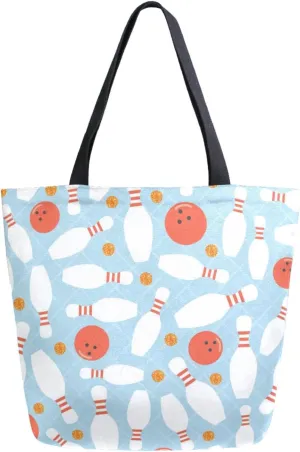 Extra Large Shoulder Grocery Tote Bag, Fashion Bowling Balls Sky Blue Canvas Durable Daily Handle Bag for Gym Weekender Picnic Yoga Beach Travel Kitchen Market Shopping
