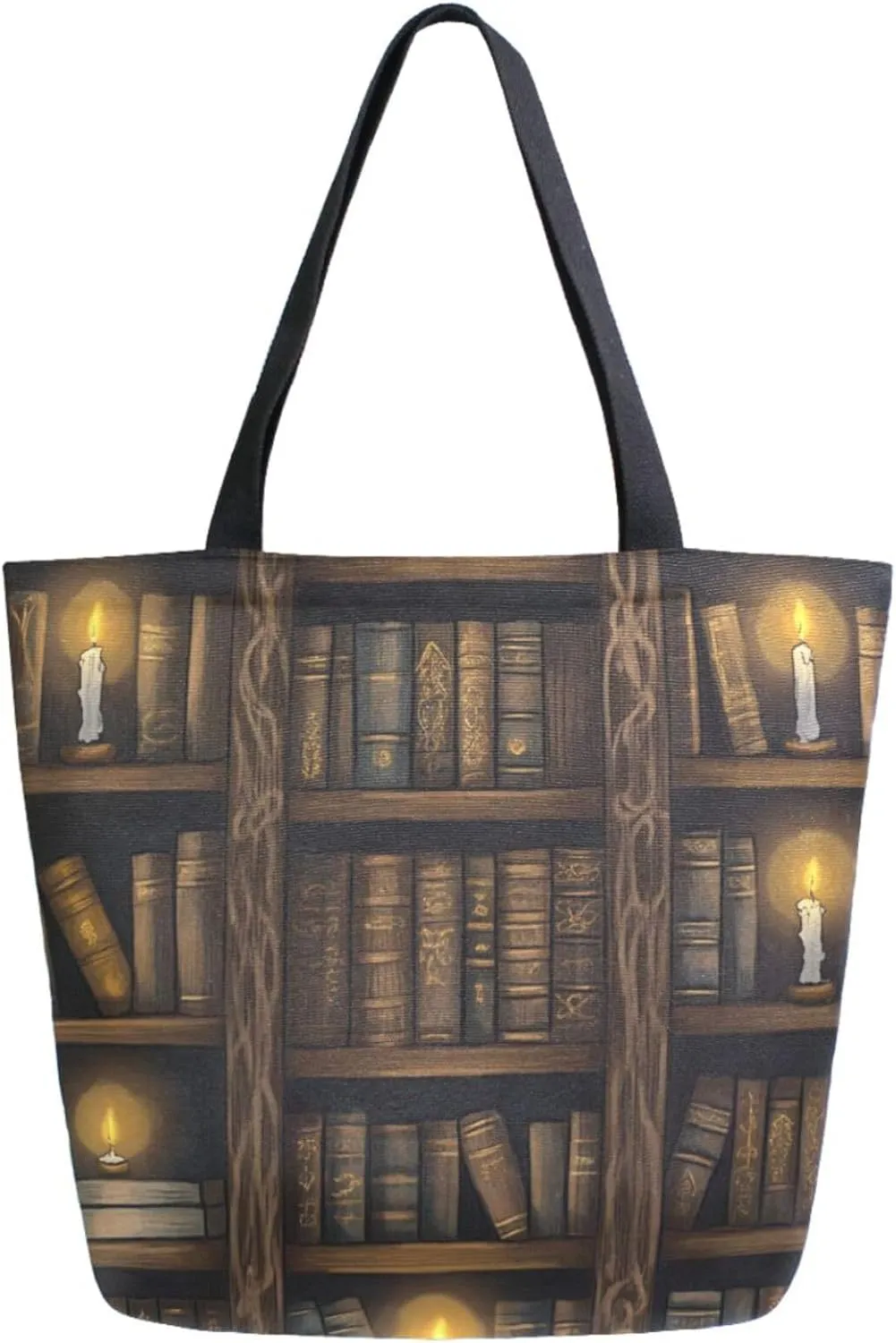 Extra Large Shoulder Grocery Tote Bag, Retro Mysterious Multi-storied Bookshelf Canvas Durable Daily Handle Bag Reusable for Gym Weekender Picnic Yoga Beach Travel Kitchen Market Shopping