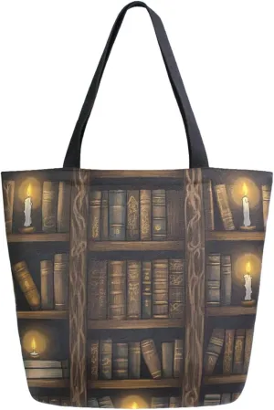 Extra Large Shoulder Grocery Tote Bag, Retro Mysterious Multi-storied Bookshelf Canvas Durable Daily Handle Bag Reusable for Gym Weekender Picnic Yoga Beach Travel Kitchen Market Shopping