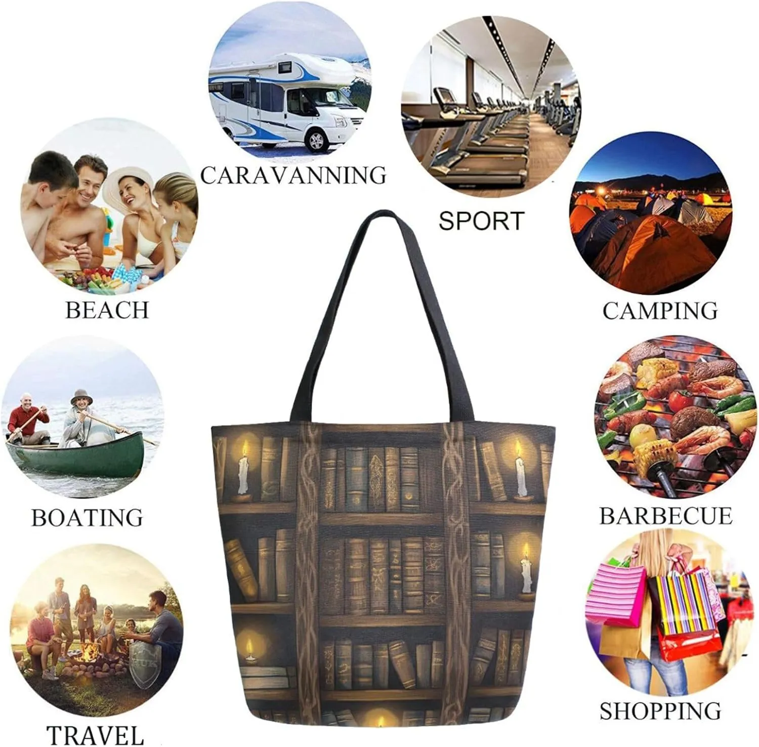 Extra Large Shoulder Grocery Tote Bag, Retro Mysterious Multi-storied Bookshelf Canvas Durable Daily Handle Bag Reusable for Gym Weekender Picnic Yoga Beach Travel Kitchen Market Shopping