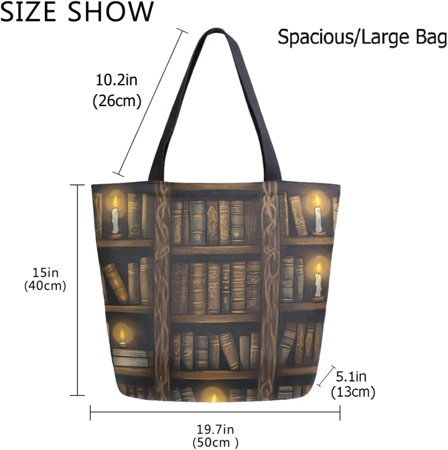 Extra Large Shoulder Grocery Tote Bag, Retro Mysterious Multi-storied Bookshelf Canvas Durable Daily Handle Bag Reusable for Gym Weekender Picnic Yoga Beach Travel Kitchen Market Shopping
