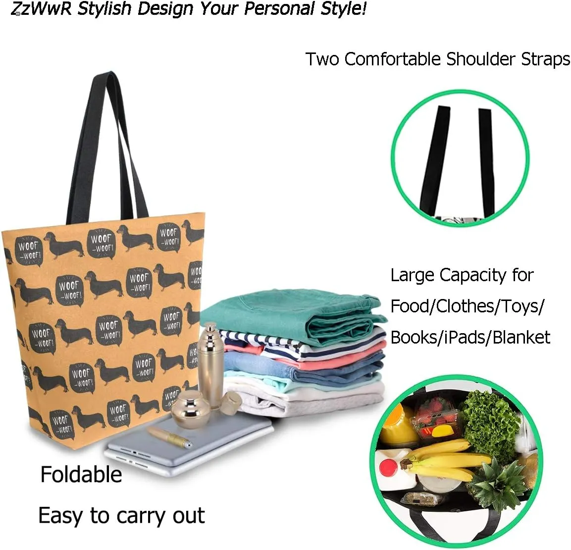 Fashion Beautiful Printed Pattern Extra Large Shoulder Tote Bag for Beach Travel Weekender Gym Grocery Shopping
