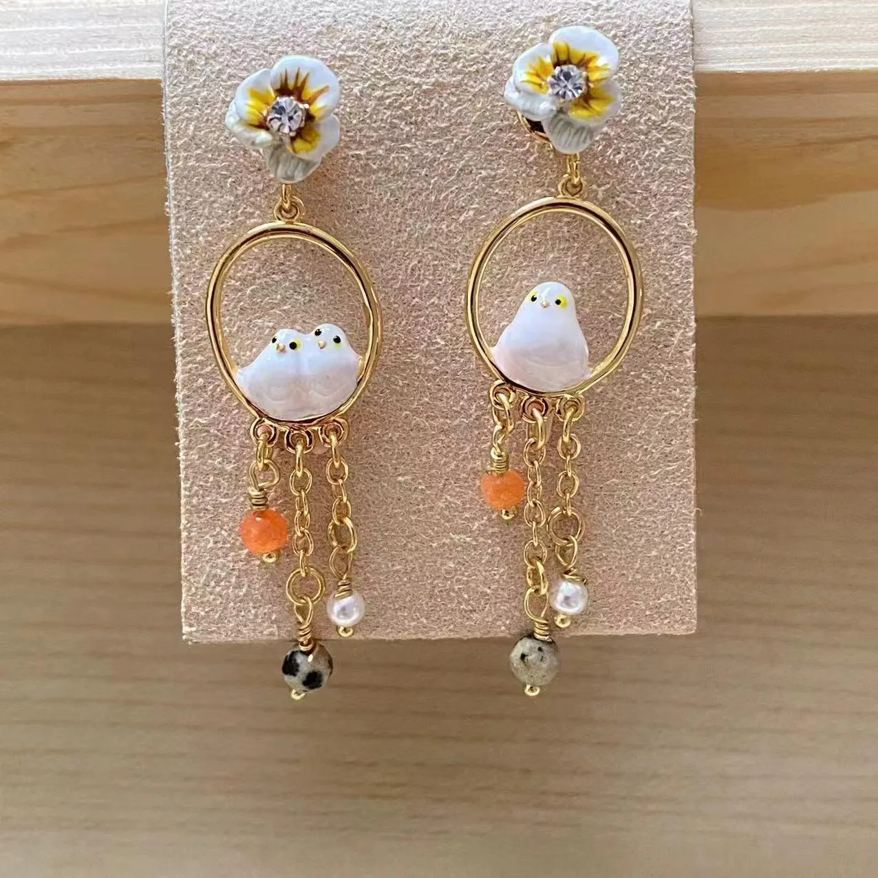 Fashion Lovely  Bird Pearl Gem Earrings