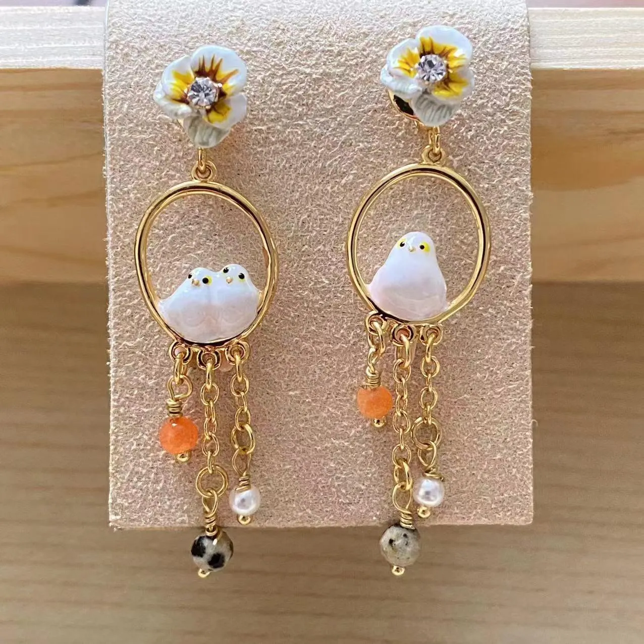 Fashion Lovely  Bird Pearl Gem Earrings