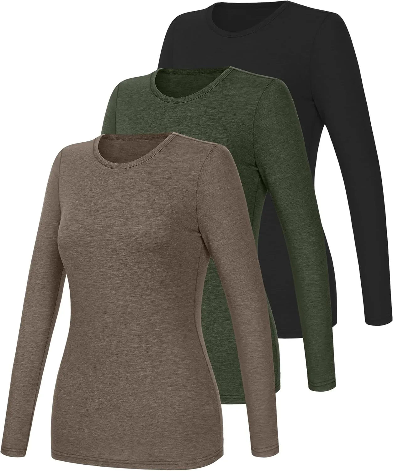 Ficerd 3 Packs Women's Long Sleeve Shirts Crew Neck Shirts 2025 Fall Tops Basic Tee Casual Loose Fit Clothes Outfits Blouse