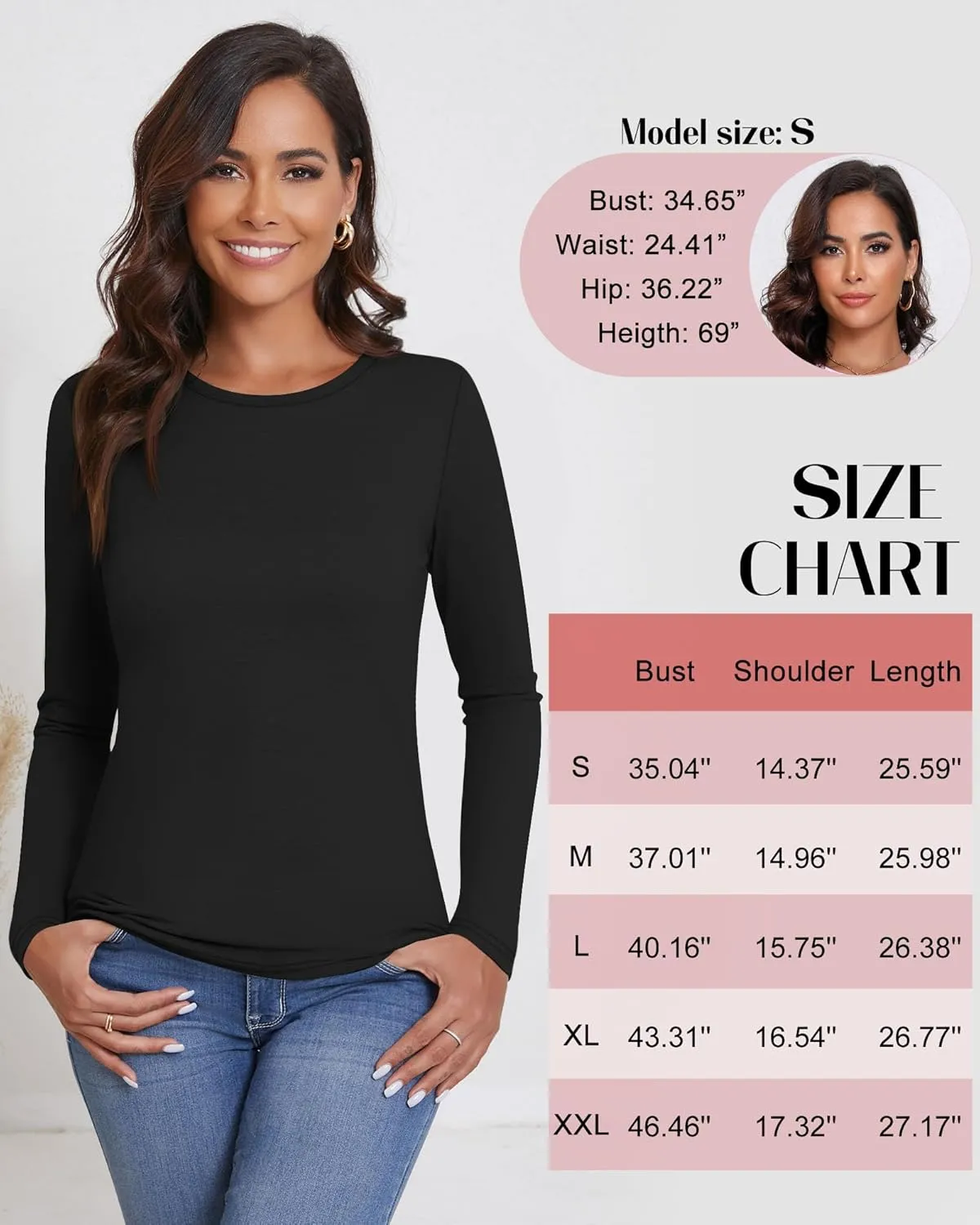 Ficerd 3 Packs Women's Long Sleeve Shirts Crew Neck Shirts 2025 Fall Tops Basic Tee Casual Loose Fit Clothes Outfits Blouse
