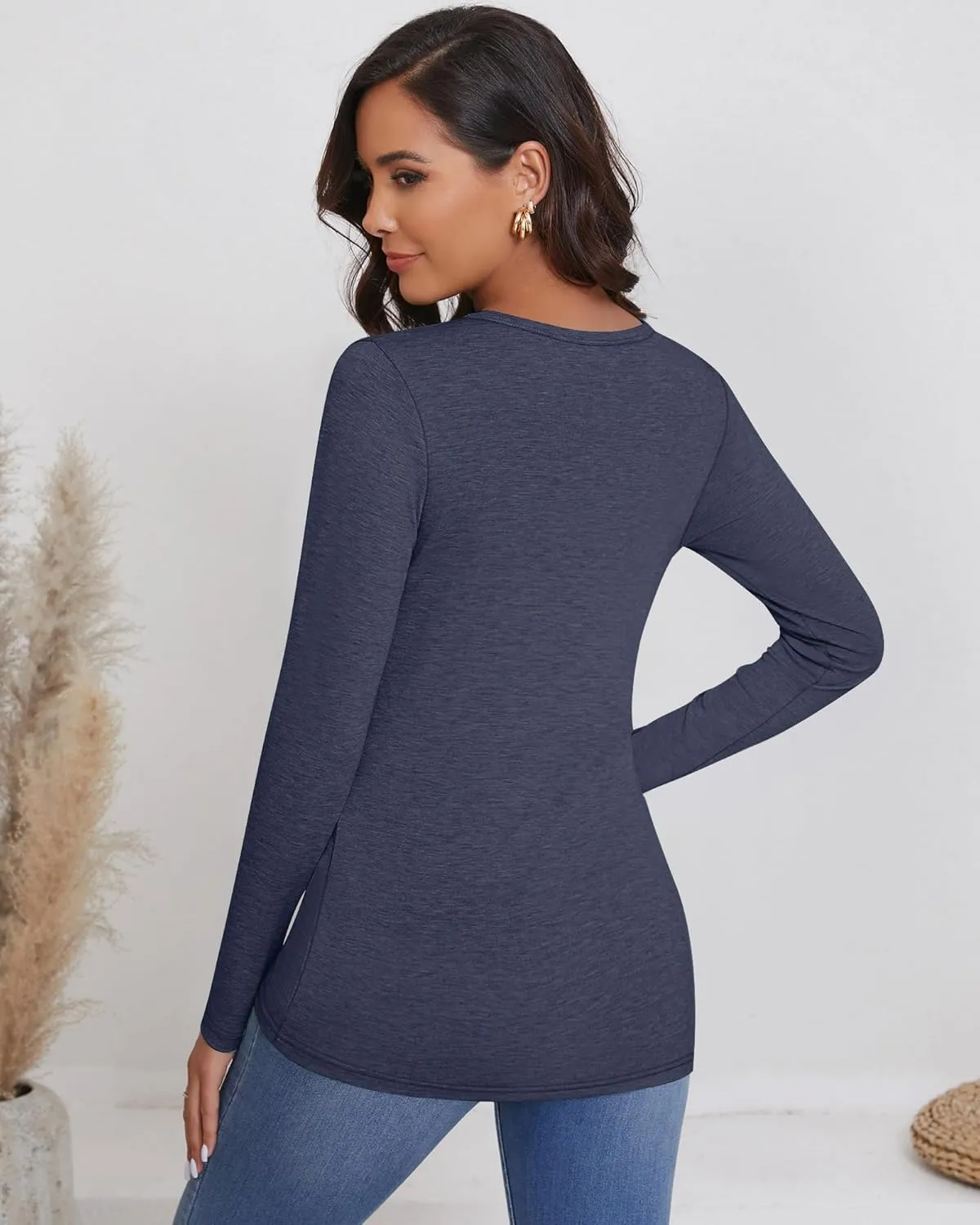 Ficerd 3 Packs Women's Long Sleeve Shirts Crew Neck Shirts 2025 Fall Tops Basic Tee Casual Loose Fit Clothes Outfits Blouse