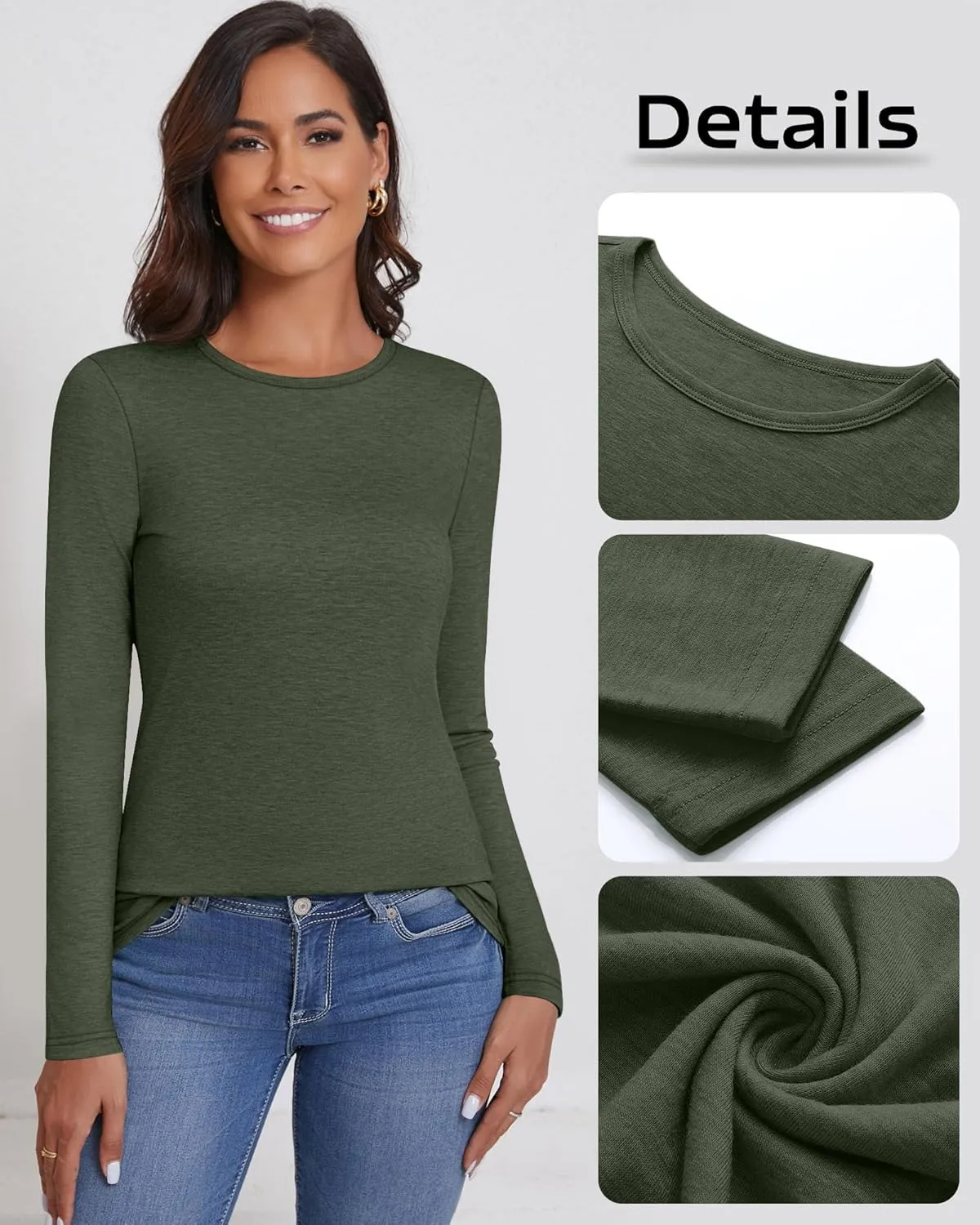 Ficerd 3 Packs Women's Long Sleeve Shirts Crew Neck Shirts 2025 Fall Tops Basic Tee Casual Loose Fit Clothes Outfits Blouse