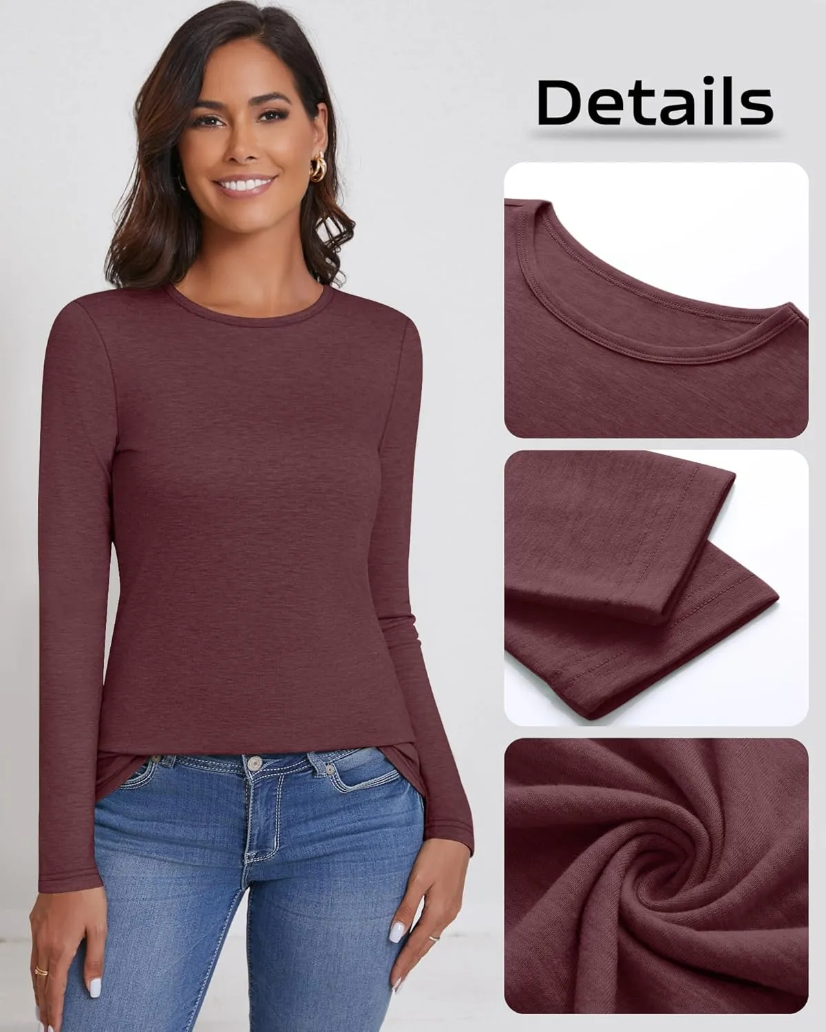 Ficerd 3 Packs Women's Long Sleeve Shirts Crew Neck Shirts 2025 Fall Tops Basic Tee Casual Loose Fit Clothes Outfits Blouse
