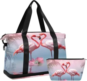 Flamingo Sports Gym Bag with Waterproof Dry Wet Pocket, Travel Duffel Bag for Women MenWorkout Bag Fits Yoga, Swimming