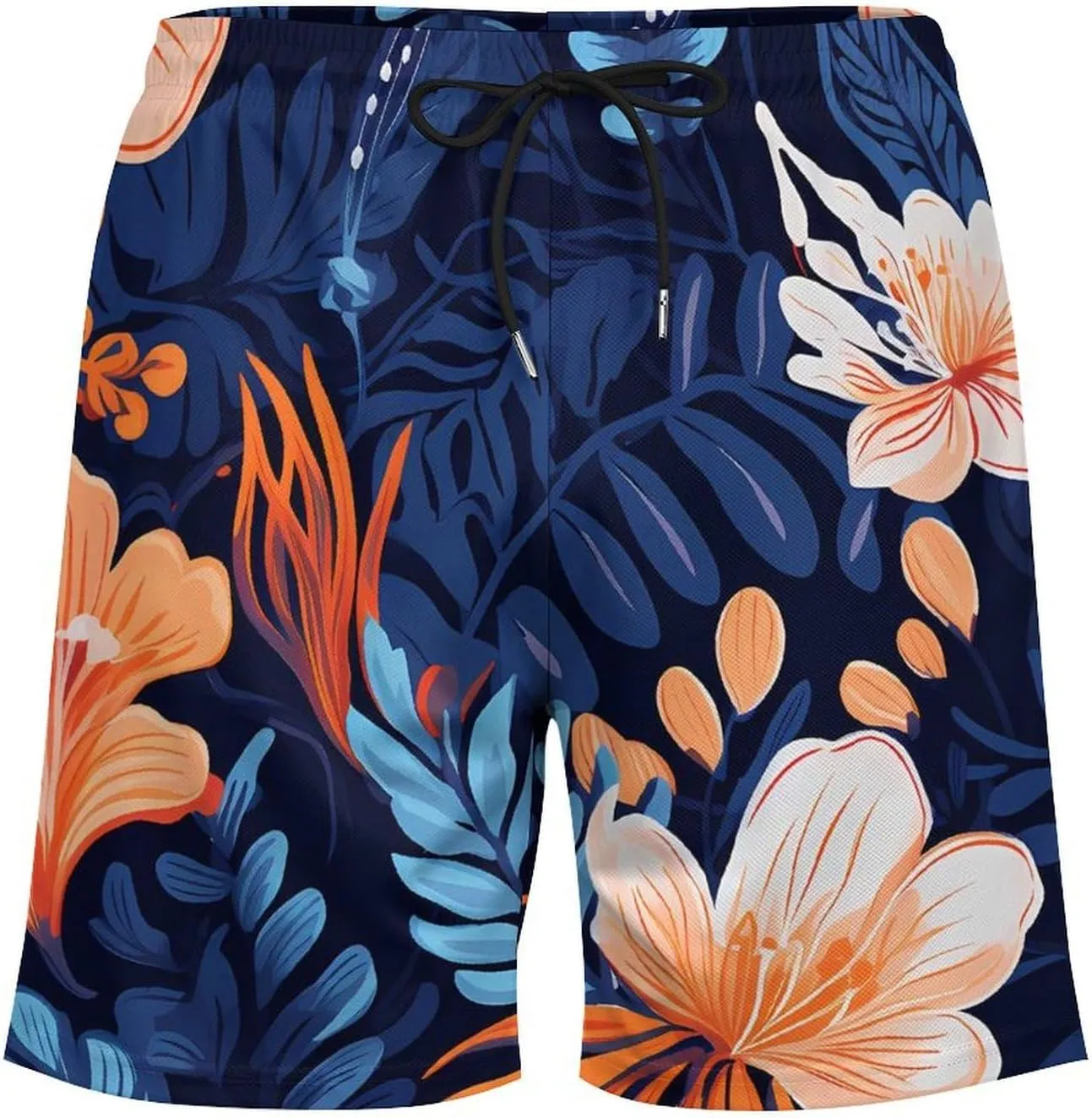 Floral Tropical Leaf Men's Swim Trunks with Compression Liner Beach Swimming Shorts with Drawstring and Pockets