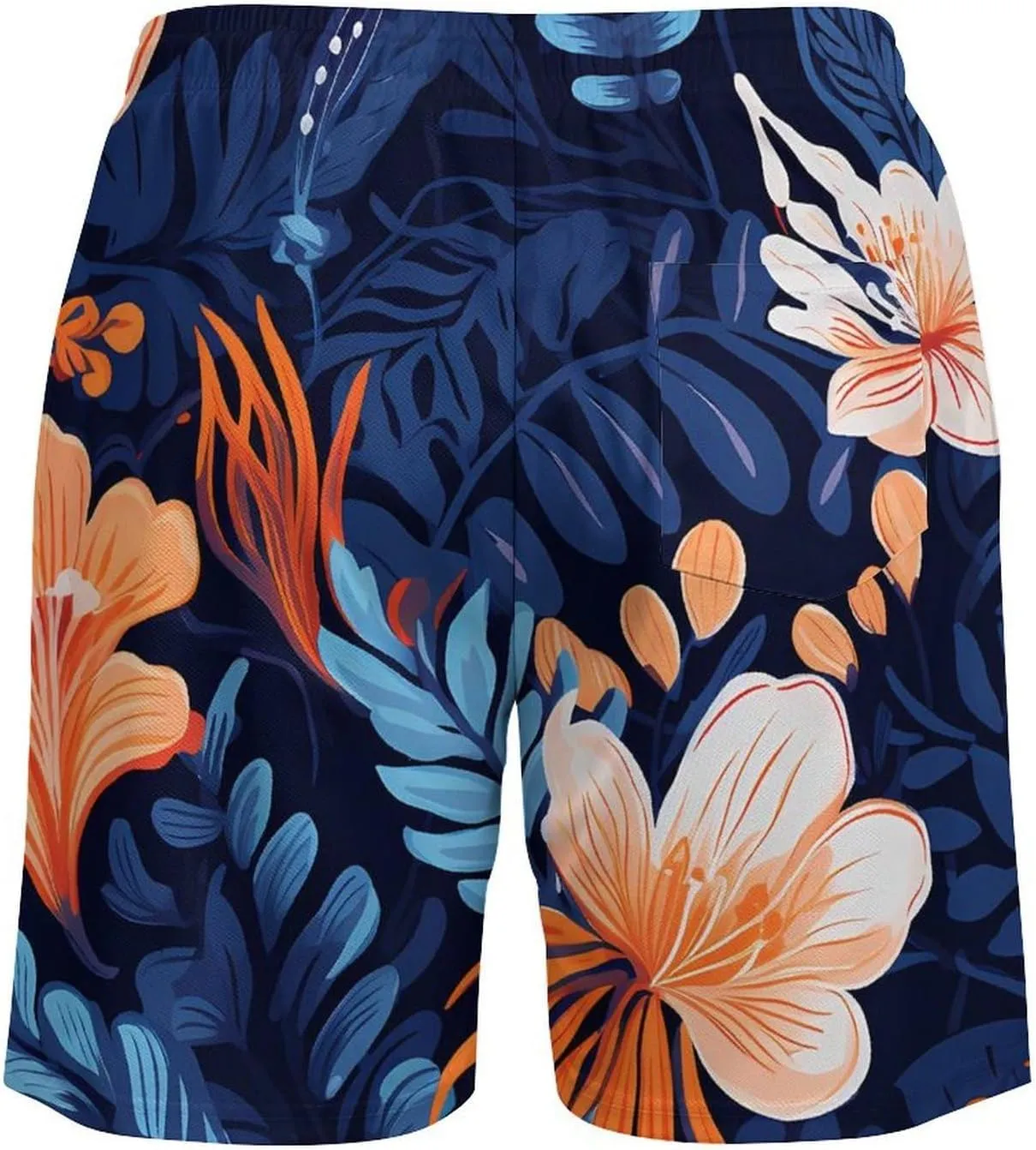 Floral Tropical Leaf Men's Swim Trunks with Compression Liner Beach Swimming Shorts with Drawstring and Pockets