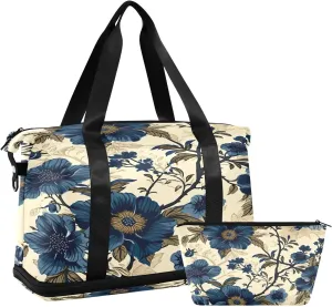 Florals1 Sports Gym Bag with Waterproof Dry Wet Pocket, Travel Duffel Bag for Women MenWorkout Bag Fits Yoga, Swimming
