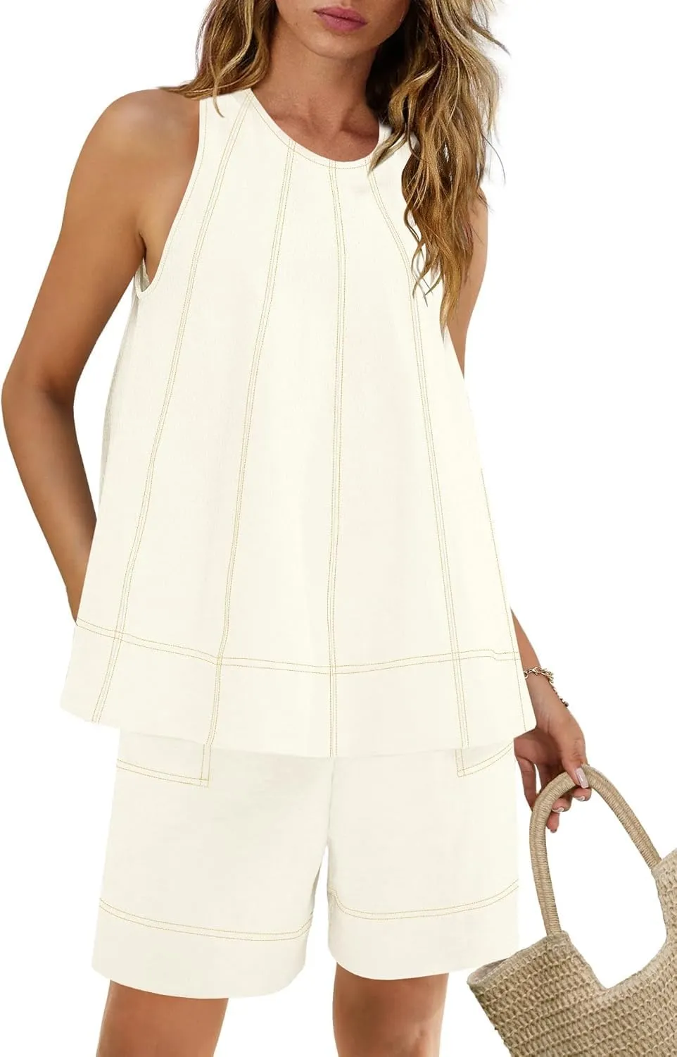FLORENCE IISA Womens Short Sets 2 Piece Outfits Summer Sleeveless Tank Top Matching Set with Pockets