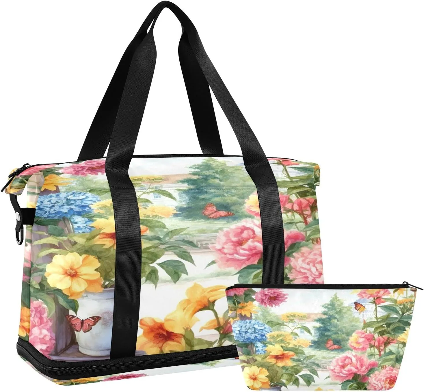 Flowers Watercolor Sports Gym Bag with Waterproof Dry Wet Pocket, Travel Duffel Bag for Women MenWorkout Bag Fits Yoga, Swimming