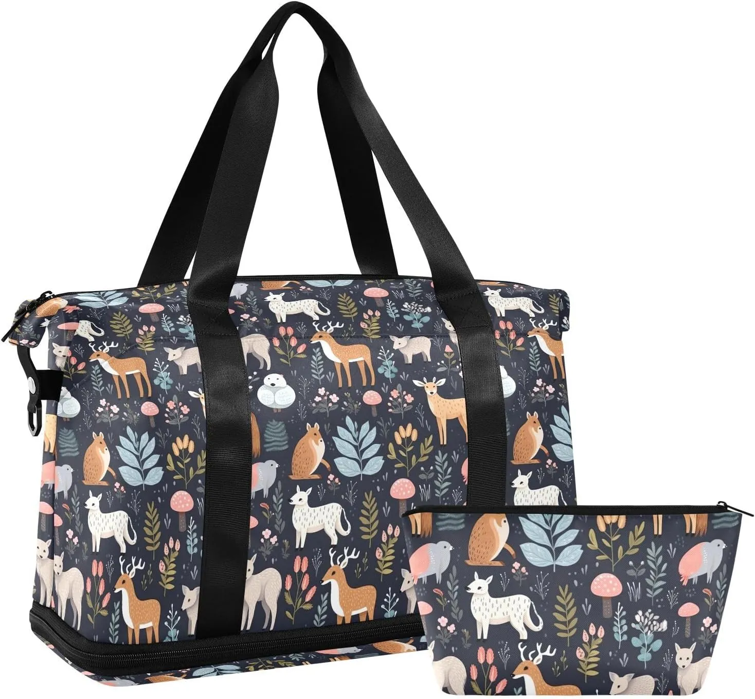 Forest Animals Sports Gym Bag with Waterproof Dry Wet Pocket, Travel Duffel Bag for Women MenWorkout Bag Fits Yoga, Swimming