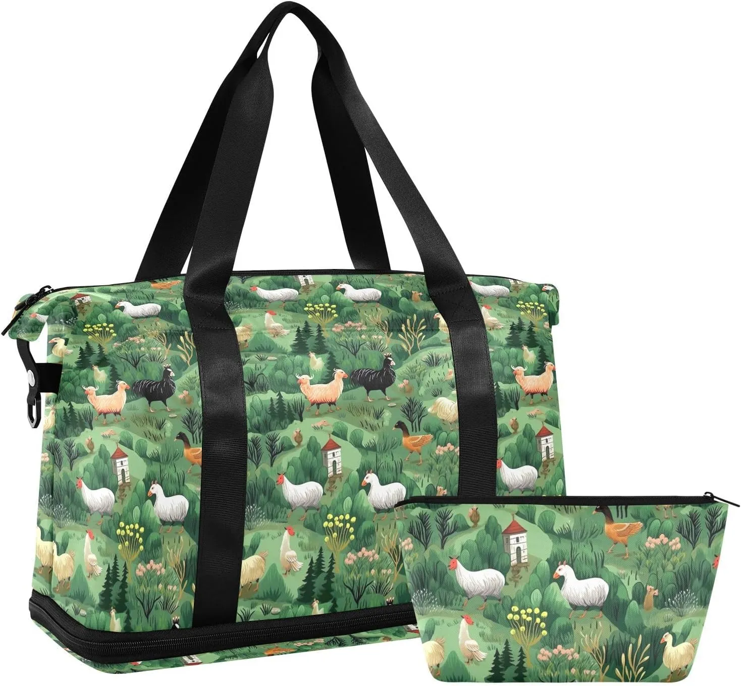 Forest Animals Sports Gym Bag with Waterproof Dry Wet Pocket, Travel Duffel Bag for Women MenWorkout Bag Fits Yoga, Swimming