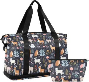 Forest Animals Sports Gym Bag with Waterproof Dry Wet Pocket, Travel Duffel Bag for Women MenWorkout Bag Fits Yoga, Swimming