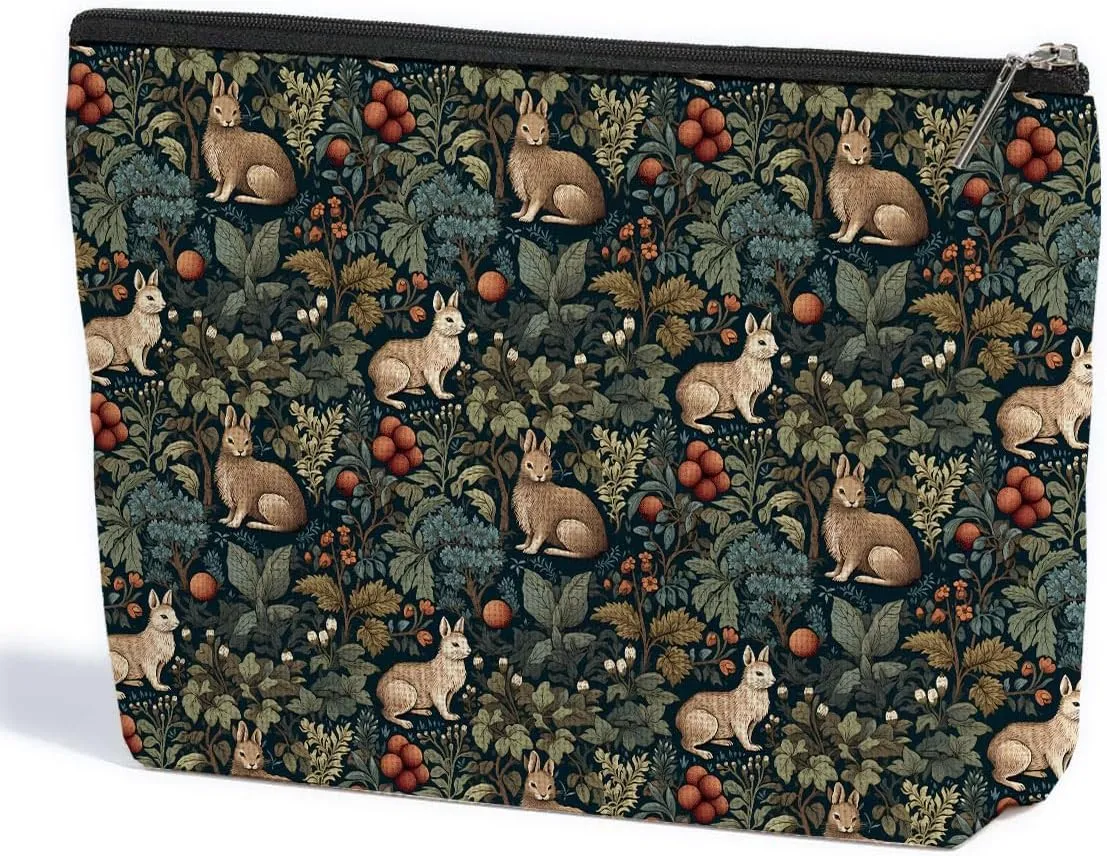 Forest Rabbit Classic Flower Botanical Floral Makeup Bag Toiletry Bag Cosmetic Bag Christmas Boss Day Birthday Thanksgiving Graduation Gifts for Women Girls Sister Coworker Friend Boss Lady Teacher
