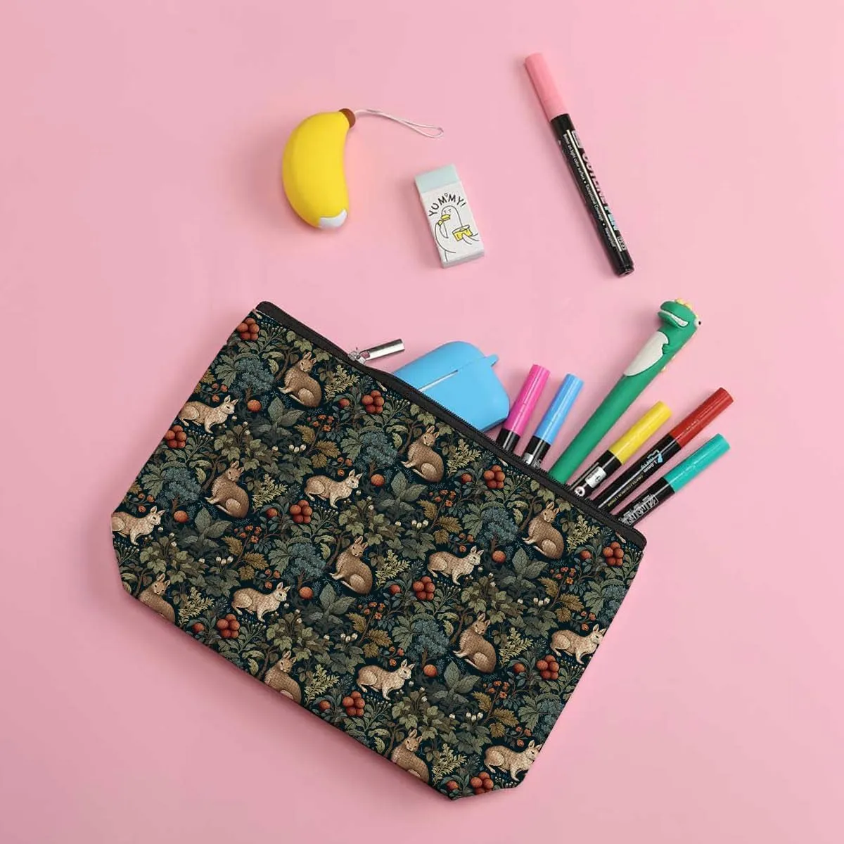 Forest Rabbit Classic Flower Botanical Floral Makeup Bag Toiletry Bag Cosmetic Bag Christmas Boss Day Birthday Thanksgiving Graduation Gifts for Women Girls Sister Coworker Friend Boss Lady Teacher