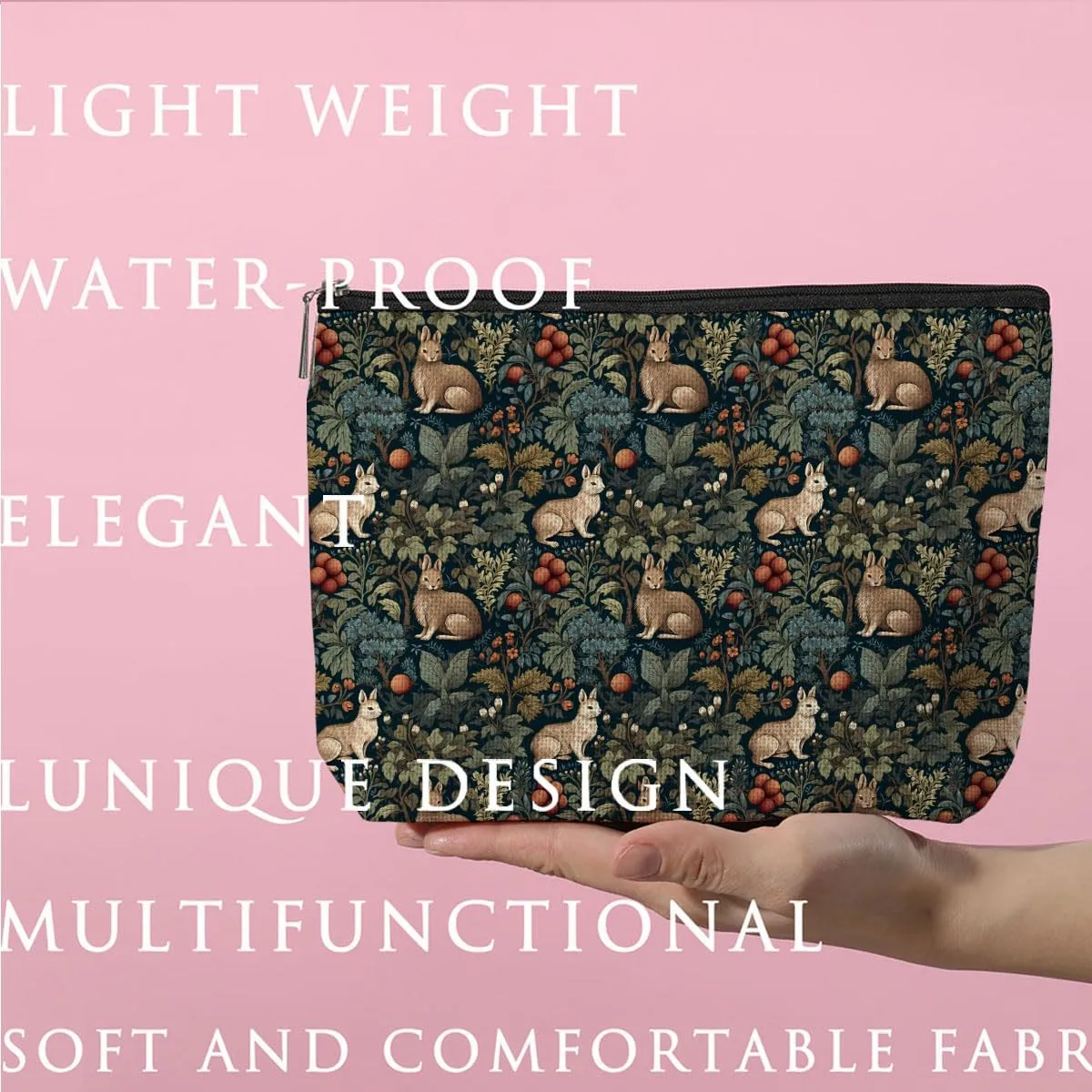 Forest Rabbit Classic Flower Botanical Floral Makeup Bag Toiletry Bag Cosmetic Bag Christmas Boss Day Birthday Thanksgiving Graduation Gifts for Women Girls Sister Coworker Friend Boss Lady Teacher