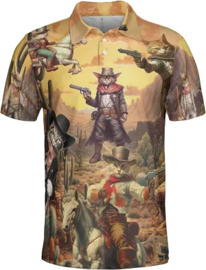 Funny Cat Polo Shirts for Men - Galaxy Cat Men's Regular Fit Quick Dry Golf Polo Shirt Series 04