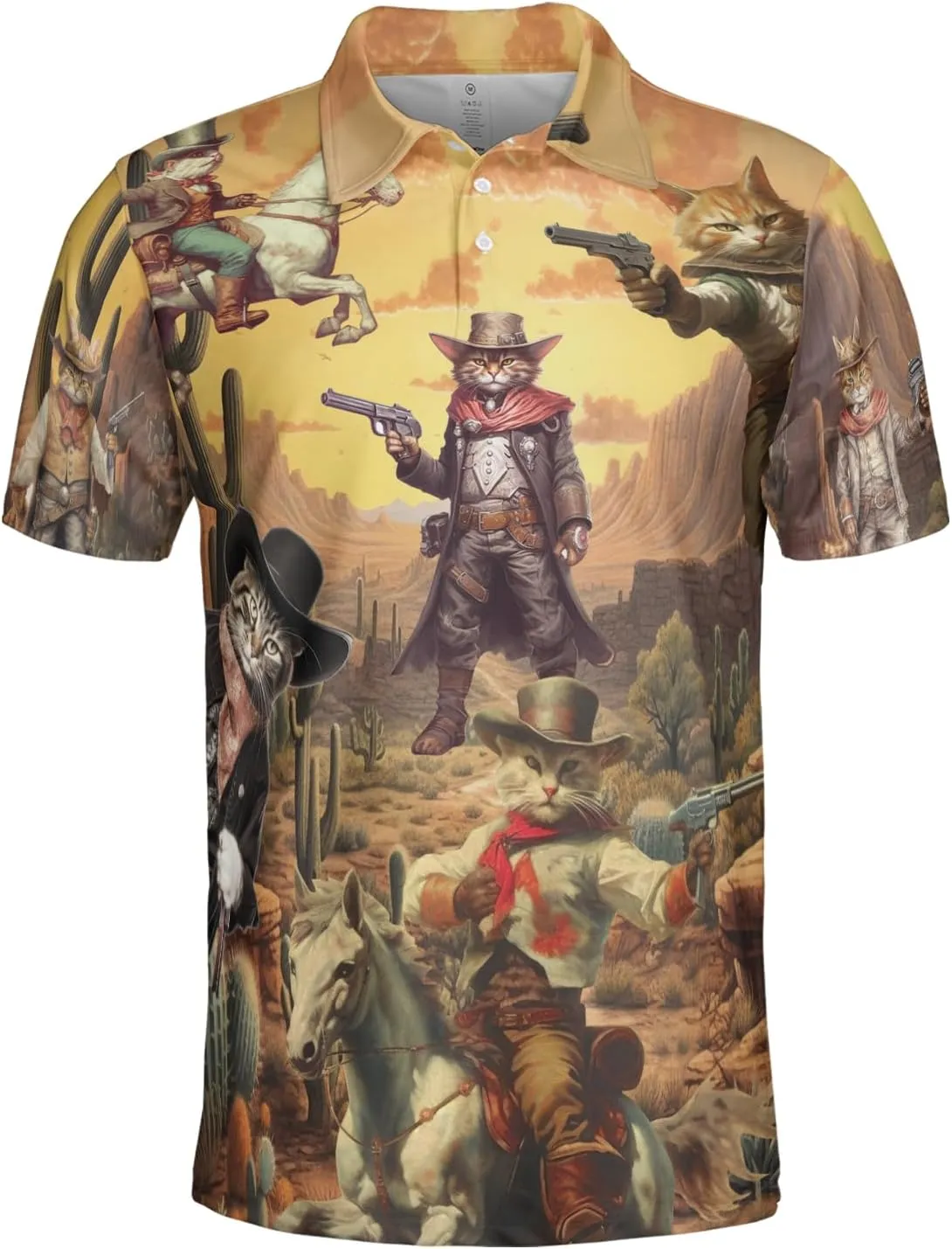Funny Cat Polo Shirts for Men - Galaxy Cat Men's Regular Fit Quick Dry Golf Polo Shirt Series 04