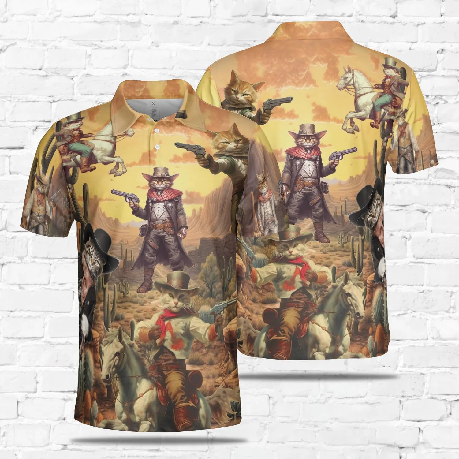 Funny Cat Polo Shirts for Men - Galaxy Cat Men's Regular Fit Quick Dry Golf Polo Shirt Series 04
