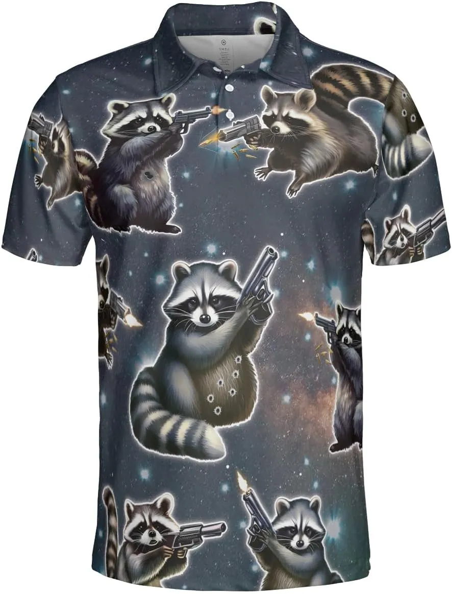 Funny Racoon Polo Shirts for Men Women - Racoon Mens Polo Shirt Short Sleeve Golf Shirts Dry Fit Casual Tennis T-Shirt S13