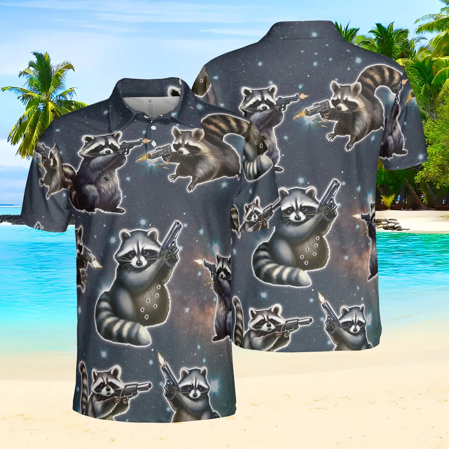 Funny Racoon Polo Shirts for Men Women - Racoon Mens Polo Shirt Short Sleeve Golf Shirts Dry Fit Casual Tennis T-Shirt S13
