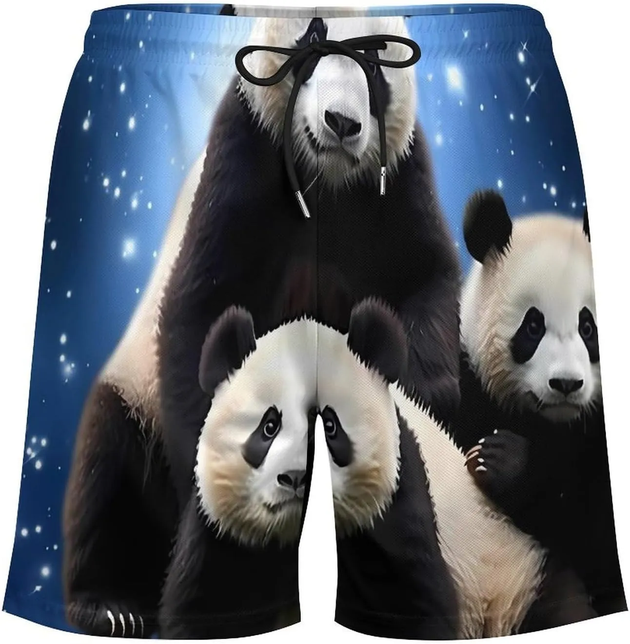 Galaxy Space Panda Bear Men's Swim Trunks with Compression Liner Beach Swimming Shorts with Drawstring and Pockets