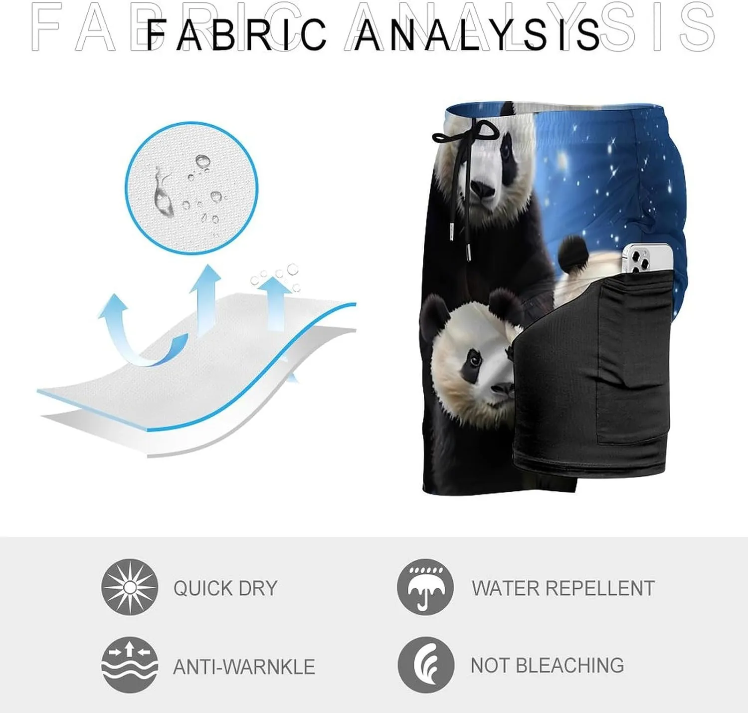 Galaxy Space Panda Bear Men's Swim Trunks with Compression Liner Beach Swimming Shorts with Drawstring and Pockets