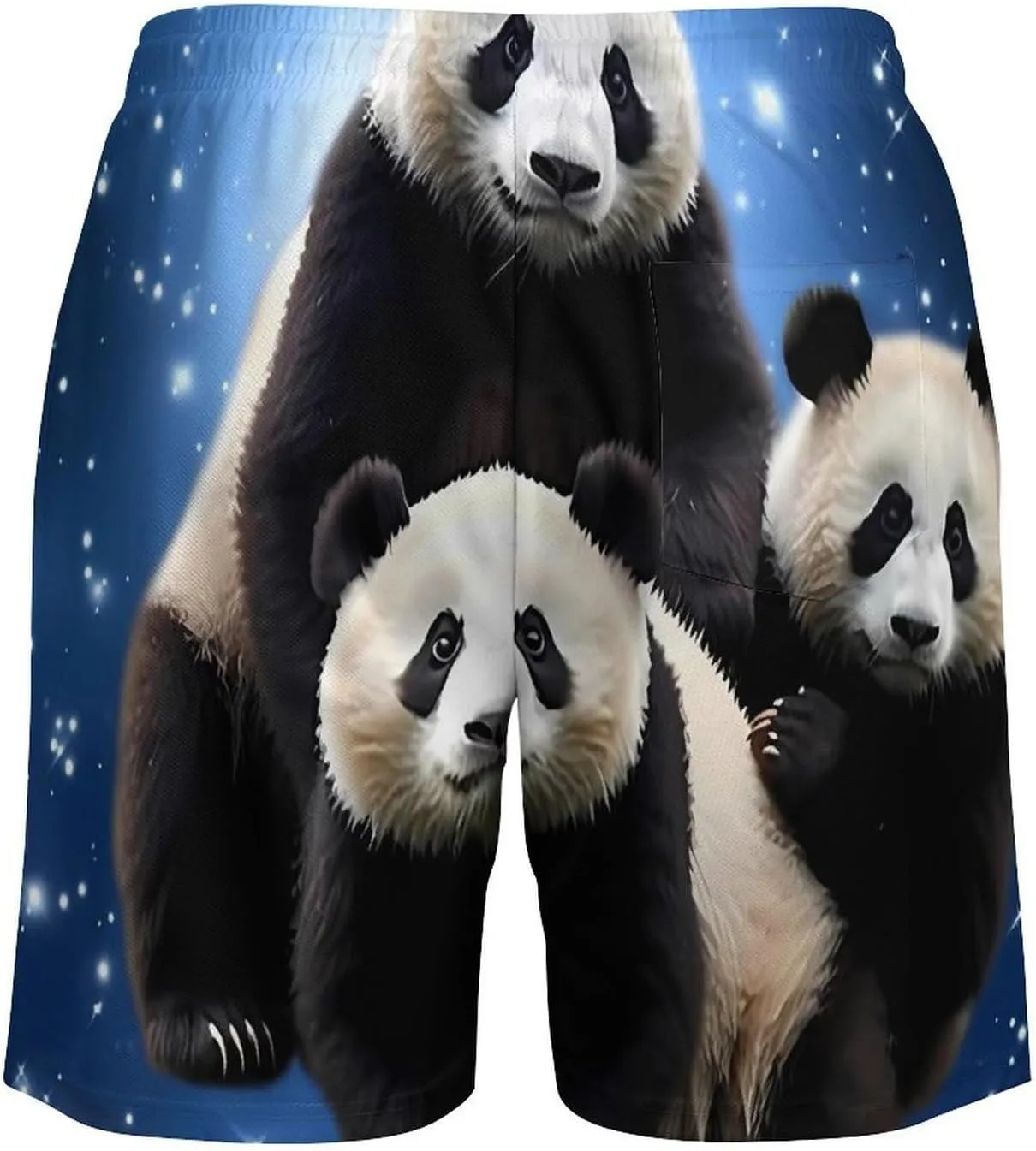 Galaxy Space Panda Bear Men's Swim Trunks with Compression Liner Beach Swimming Shorts with Drawstring and Pockets