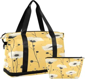 Garden Flowers Sports Gym Bag with Waterproof Dry Wet Pocket, Travel Duffel Bag for Women MenWorkout Bag Fits Yoga, Swimming