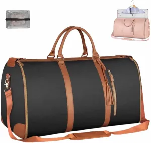 Garment Travel Bag, 2 In 1 Convertible Carry On Garment Bag Pouch with Separate Shoe Bag, Large Capacity, Waterproof, Anti-wrinkle, for Travel, Business (Black)