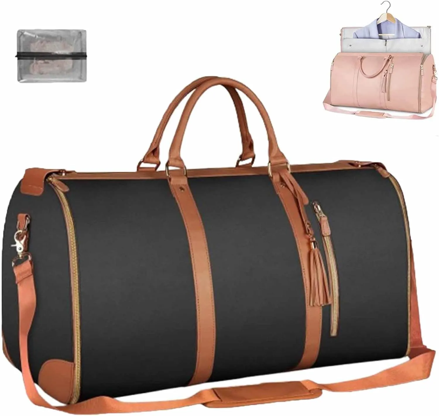 Garment Travel Bag, 2 In 1 Convertible Carry On Garment Bag Pouch with Separate Shoe Bag, Large Capacity, Waterproof, Anti-wrinkle, for Travel, Business (Black)