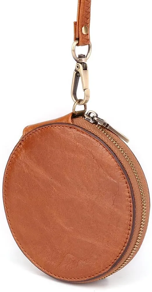 Genuine Leather Coin Purse for Women Wristlet Clutch Bag Coin Organizer Bag Retro Wallet, Blue, One Size