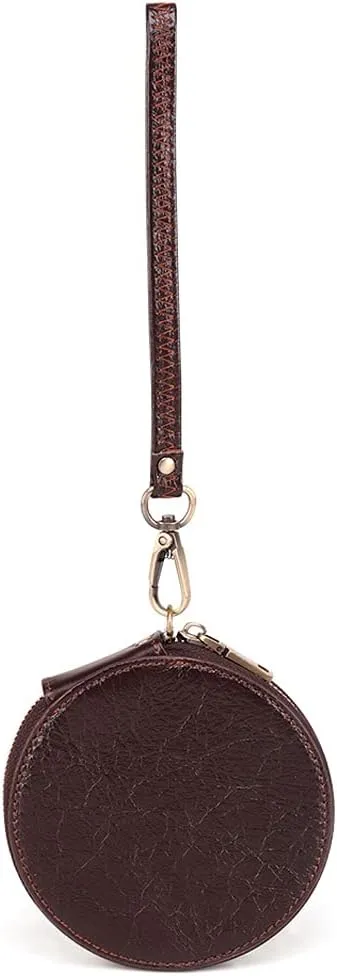 Genuine Leather Coin Purse for Women Wristlet Clutch Bag Coin Organizer Bag Retro Wallet, Coffee, One Size