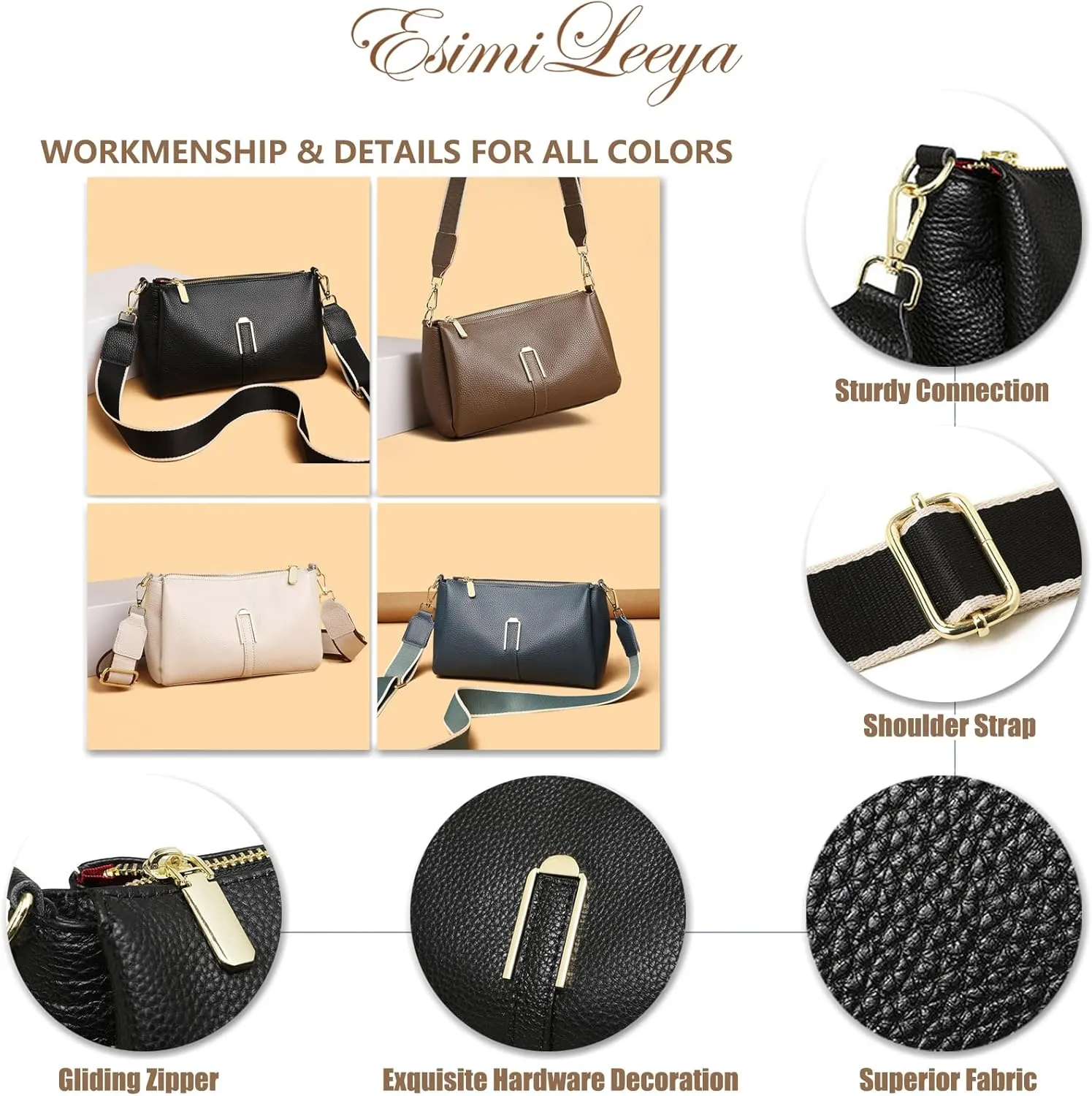 Genuine Leather Crossbody Purses for Women with Adjustable Shoulder Strap Women's Pockets Handbags
