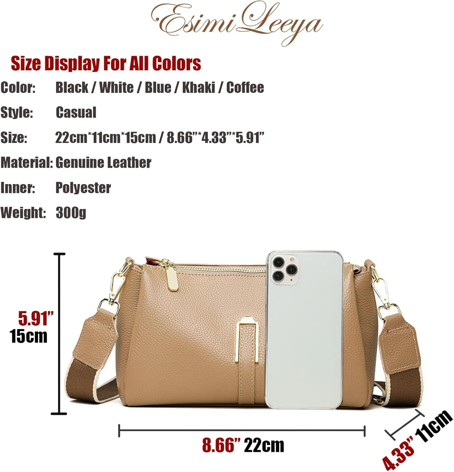 Genuine Leather Crossbody Purses for Women with Adjustable Shoulder Strap Women's Pockets Handbags