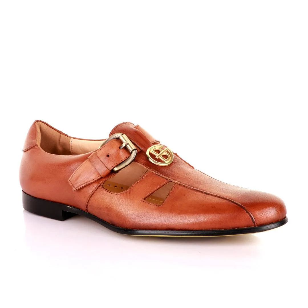 Gianfranco Butteri Brown Leather with Golden Logo Sandals