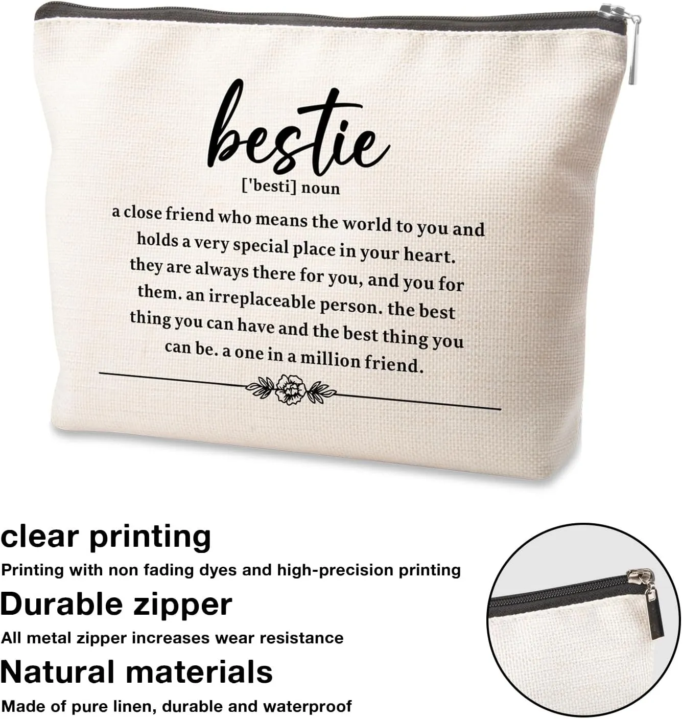 Gift for Best Friend Makeup Bag Bestie Make up Bag for Women Friendship Gifts for Women Bestie Sister Gifts College Sister