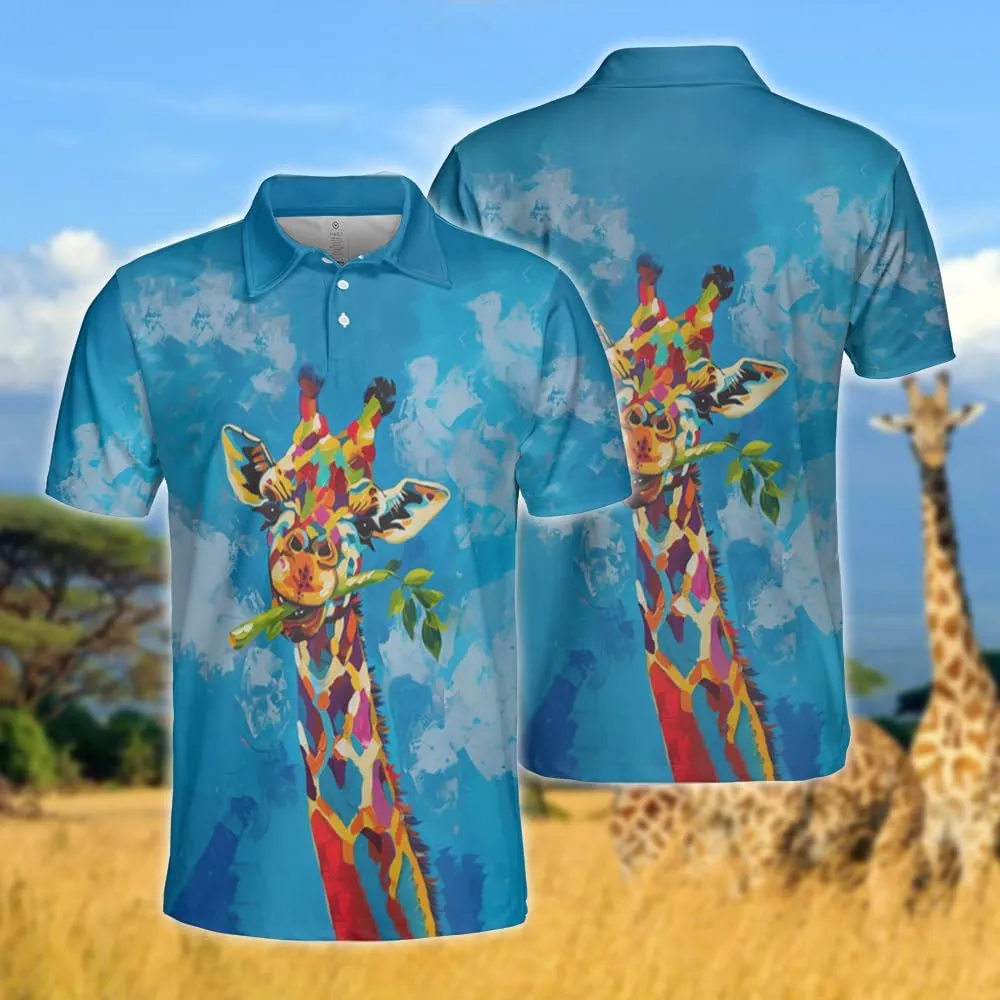 Giraffe Polo Shirts for Men - Giraffe Lover Stylish Mens Goft Shirt Casual Short Sleeve Button Down Outfit Set 23